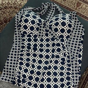 Navy and White Geometric Women's Swim Top
